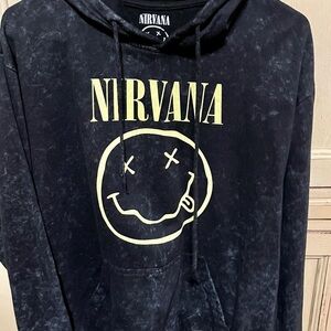 Nirvana Distressed Black Hoodie with Iconic Logo Unisex Size Medium